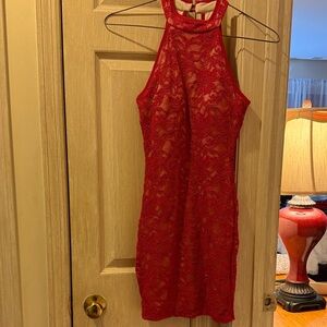 Red Lace Halter Dress
